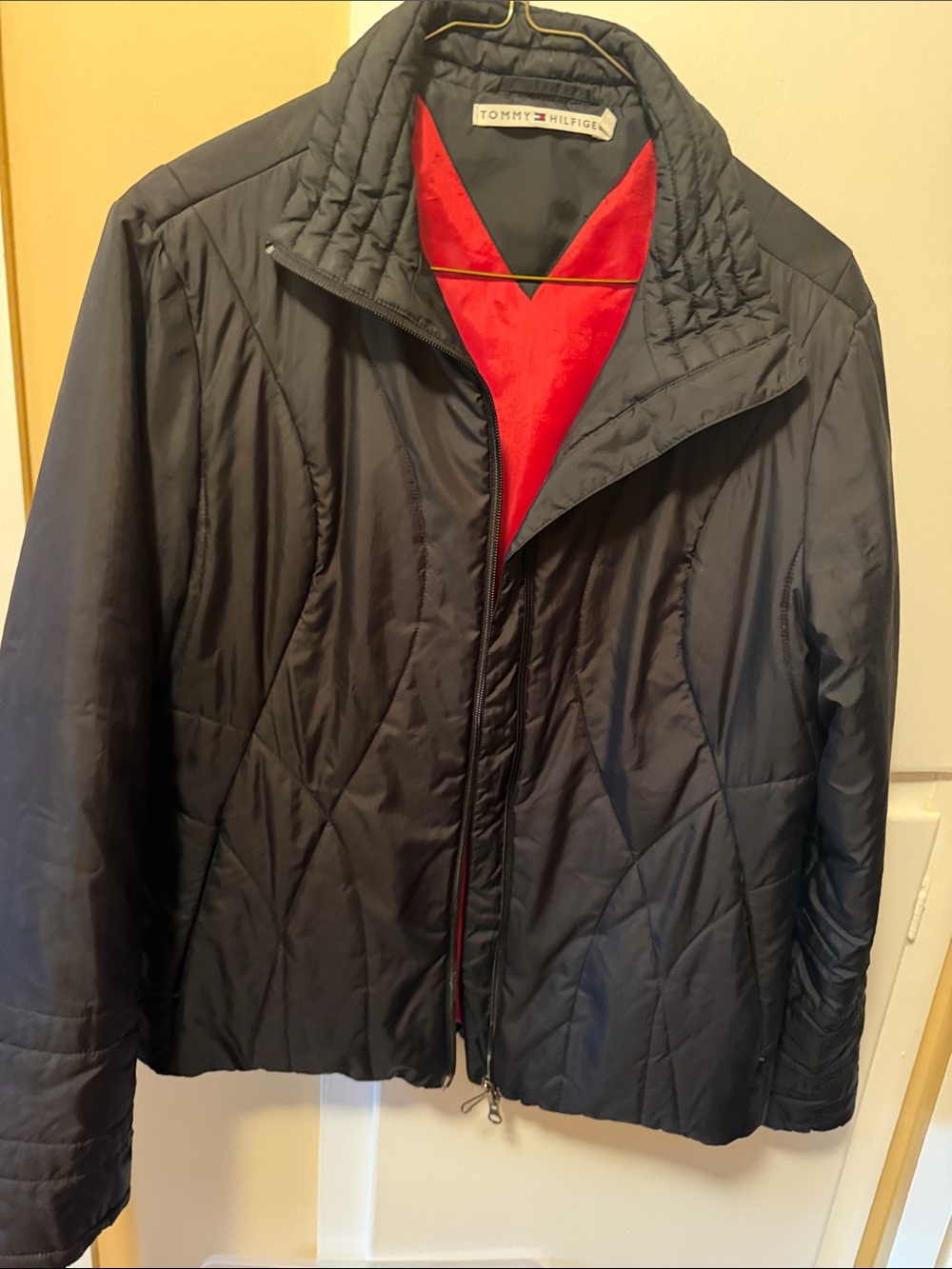 Tommy Hilfiger Black Puffer Jacket with Red Interior